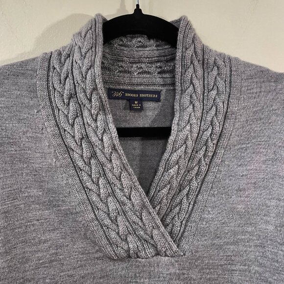 EUC Brooks Brothers 100% Wool Cable Knit Collar Sweater Grey Medium - Picture 3 of 5